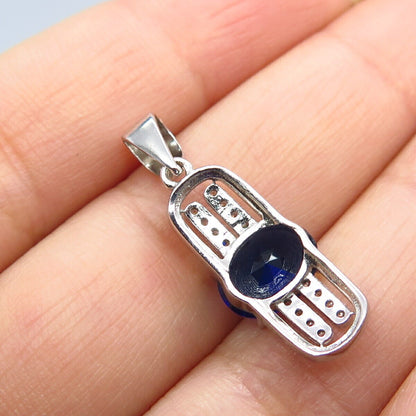 925 Sterling Silver White & Blue C Z Pendant