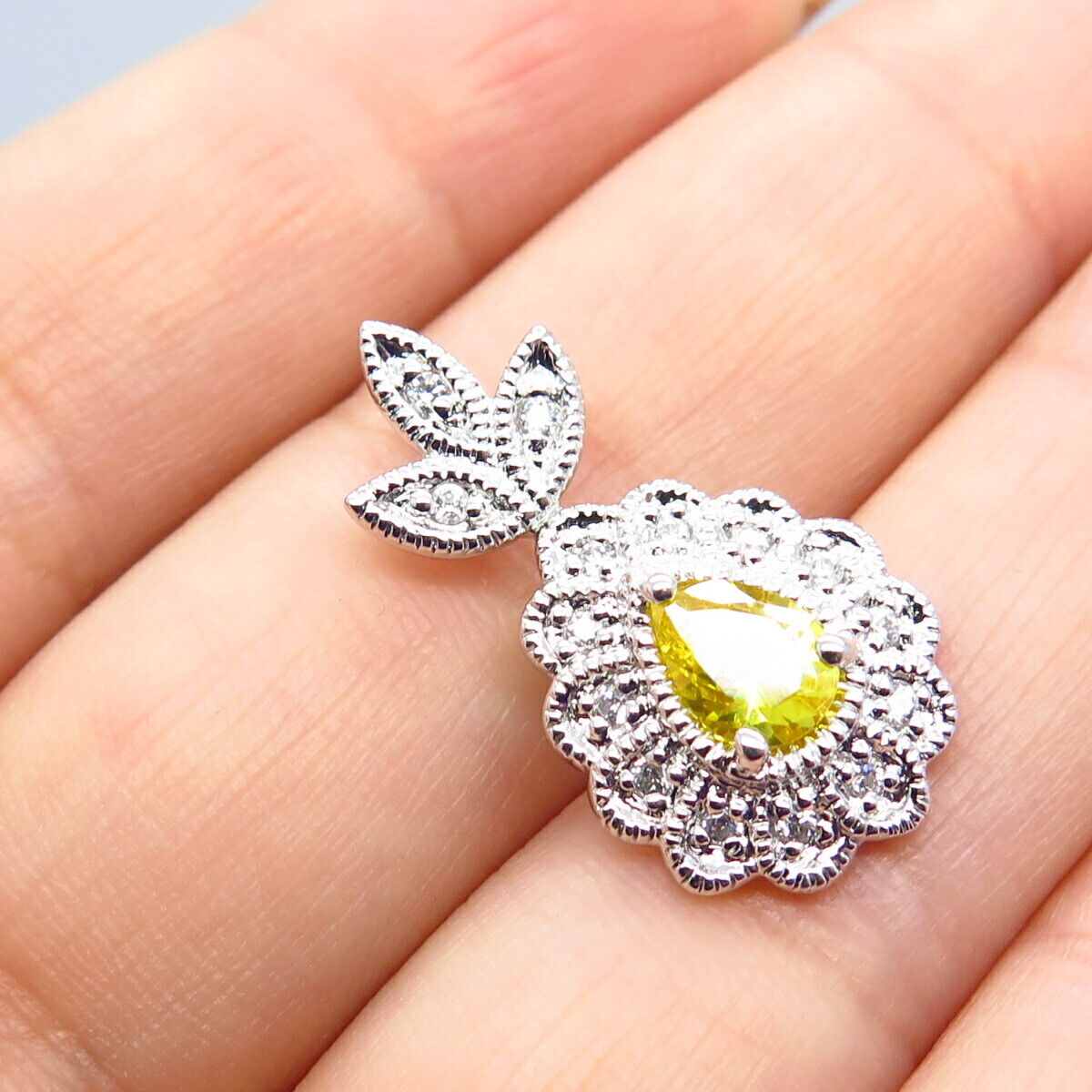 925 Sterling Silver White & Citrine-Tone C Z Slide Pendant