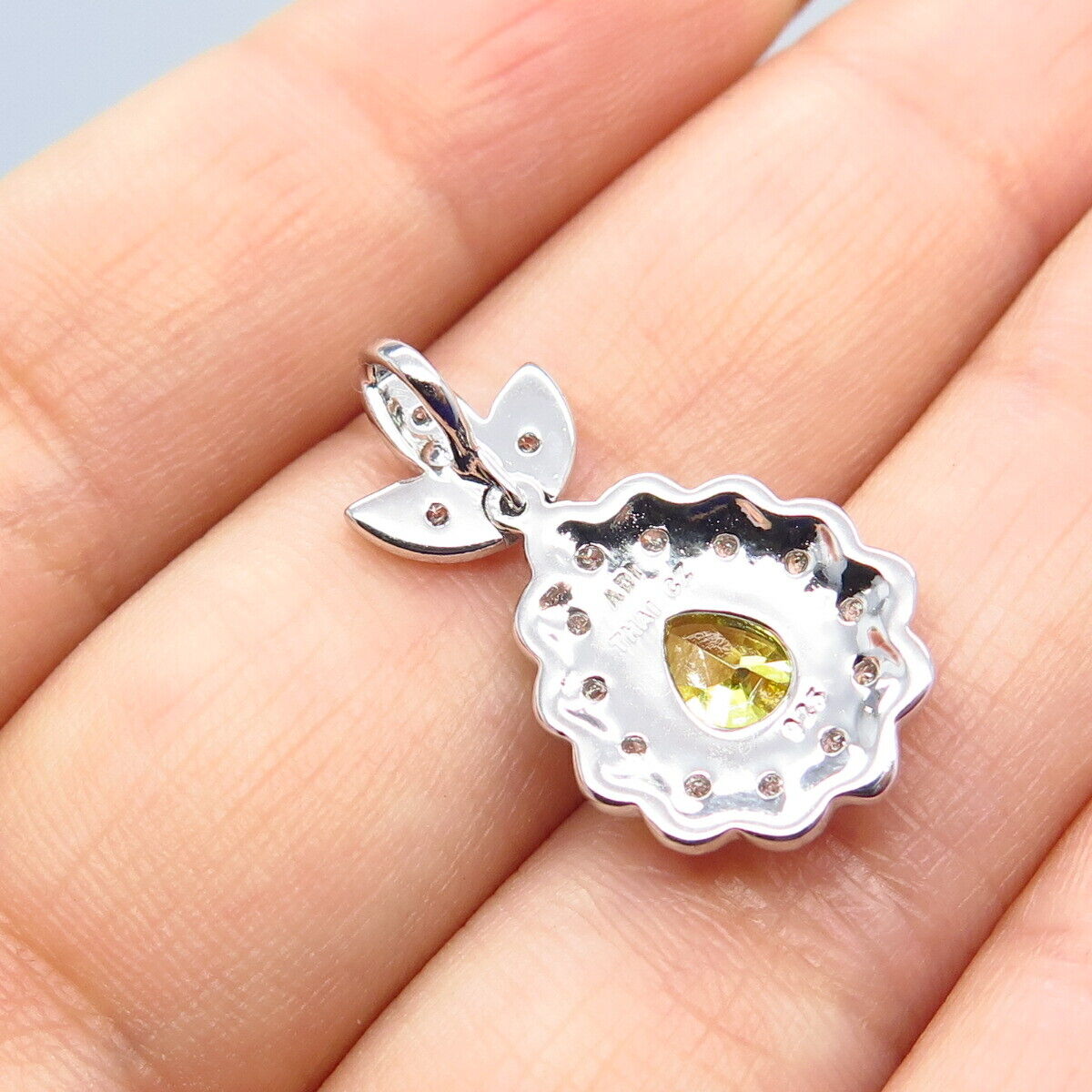 925 Sterling Silver White & Citrine-Tone C Z Slide Pendant