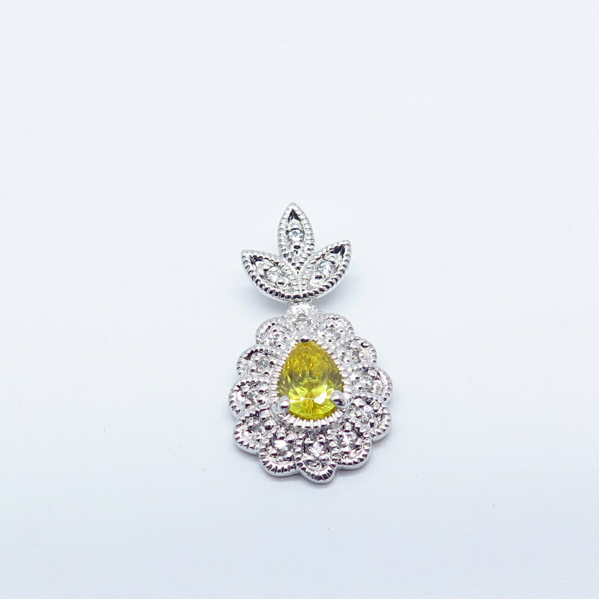 925 Sterling Silver White & Citrine-Tone C Z Slide Pendant