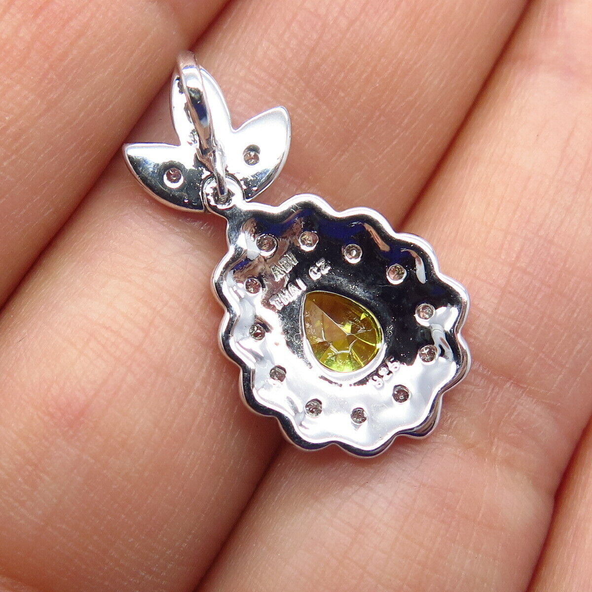 925 Sterling Silver White & Citrine-Tone C Z Slide Pendant