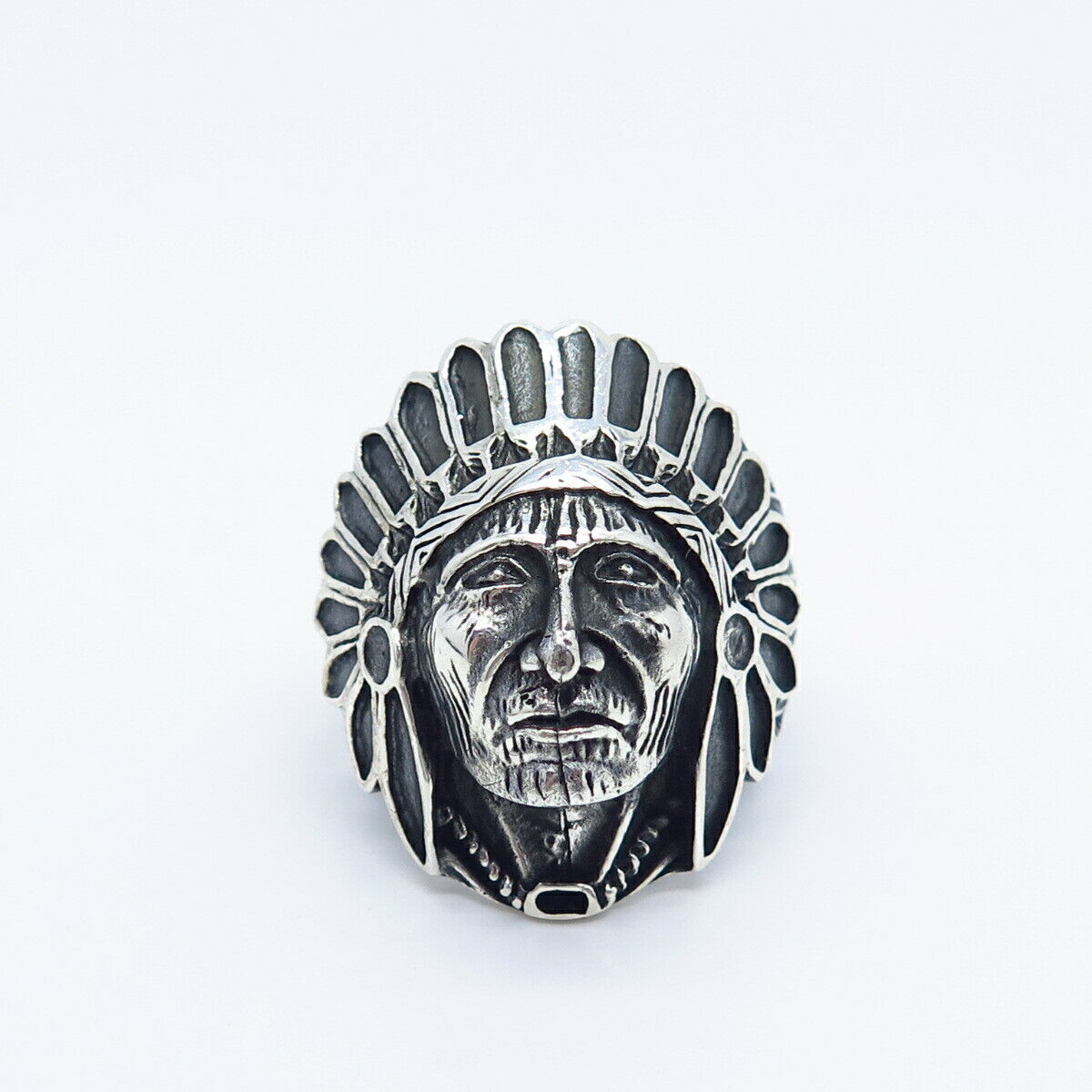 925 Sterling Silver Vintage Indian Chief Tribal Ring Size 11