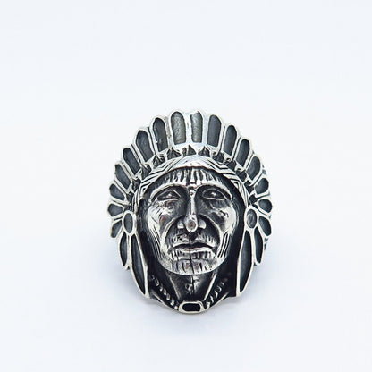 925 Sterling Silver Vintage Indian Chief Tribal Ring Size 11