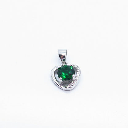 925 Sterling Silver White & Diopside-Tone C Z Heart Pendant