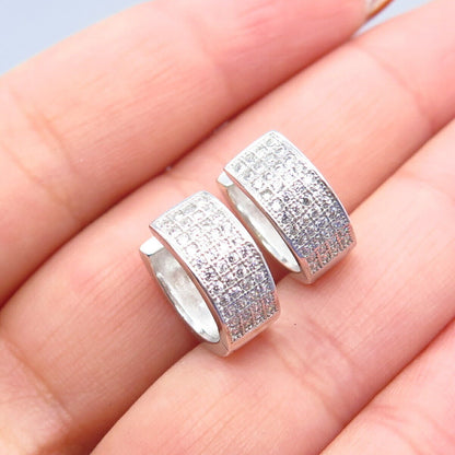 925 Sterling Silver Pave C Z Hoop Earrings