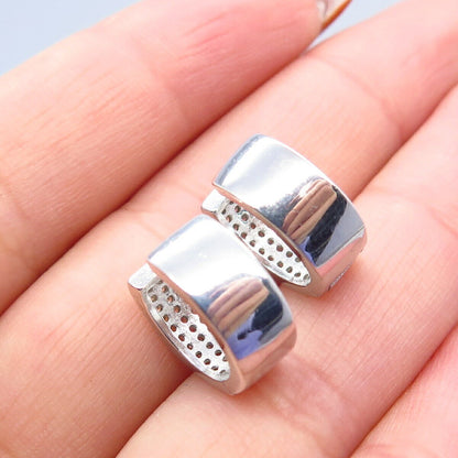 925 Sterling Silver Pave C Z Hoop Earrings