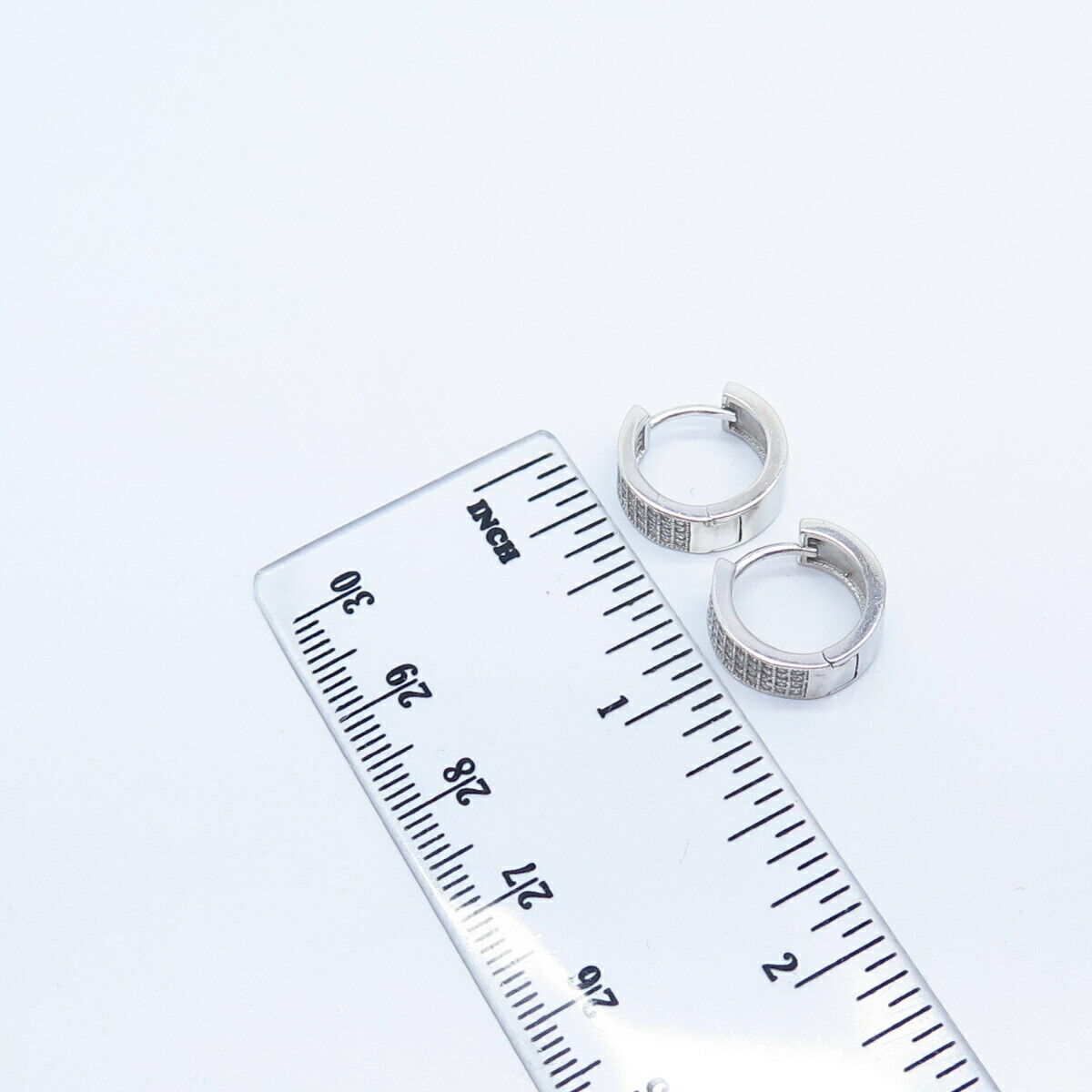 925 Sterling Silver Pave C Z Hoop Earrings