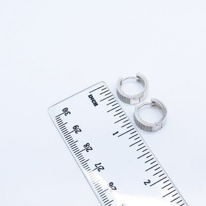 925 Sterling Silver Pave C Z Hoop Earrings