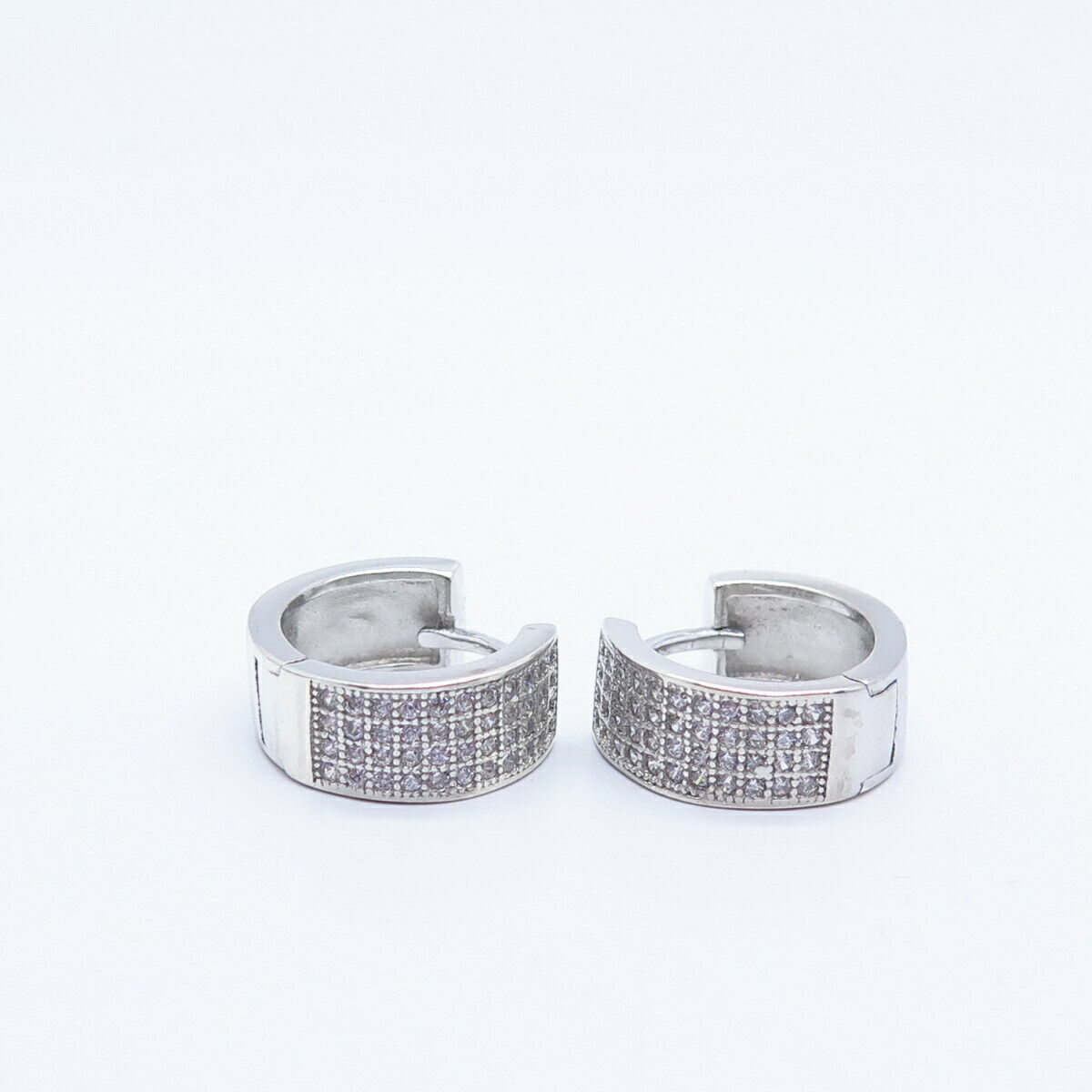 925 Sterling Silver Pave C Z Hoop Earrings