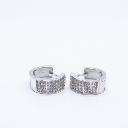 925 Sterling Silver Pave C Z Hoop Earrings