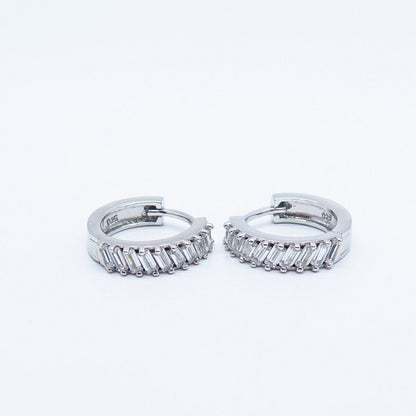 925 Sterling Silver C Z Hoop Earrings