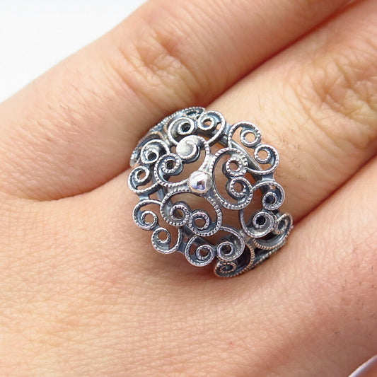 925 Sterling Silver Vintage Ornate Swirl Ring Size 5.75