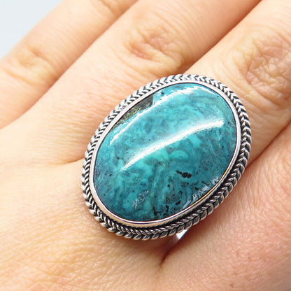 925 Sterling Silver Vintage Real Turquoise Gemstone Statement Ring Size 7.5