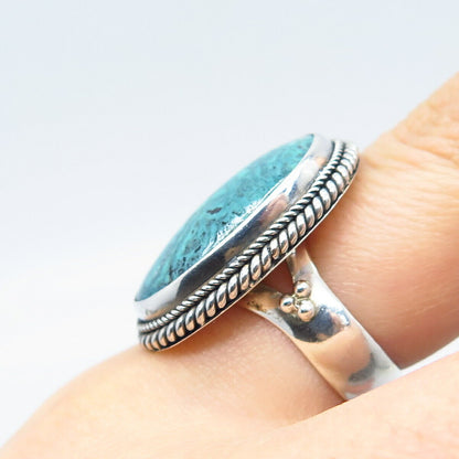 925 Sterling Silver Vintage Real Turquoise Gemstone Statement Ring Size 7.5