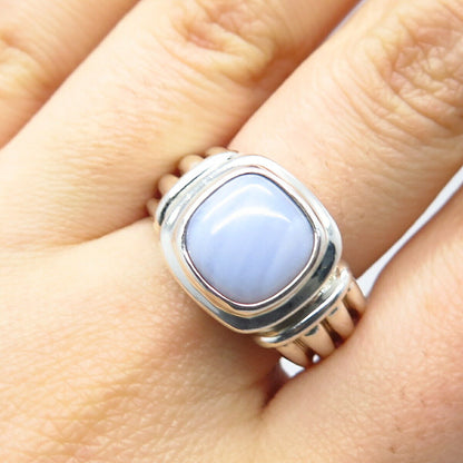 925 Sterling Silver Vintage J. Esposito Real Blue Lace Agate Gem Ring Size 8.75