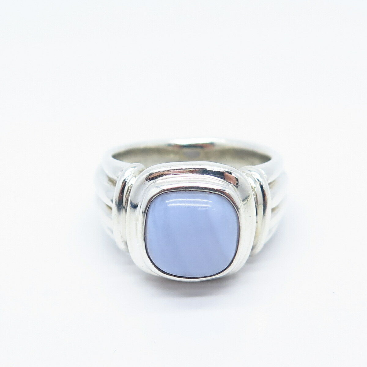 925 Sterling Silver Vintage J. Esposito Real Blue Lace Agate Gem Ring Size 8.75