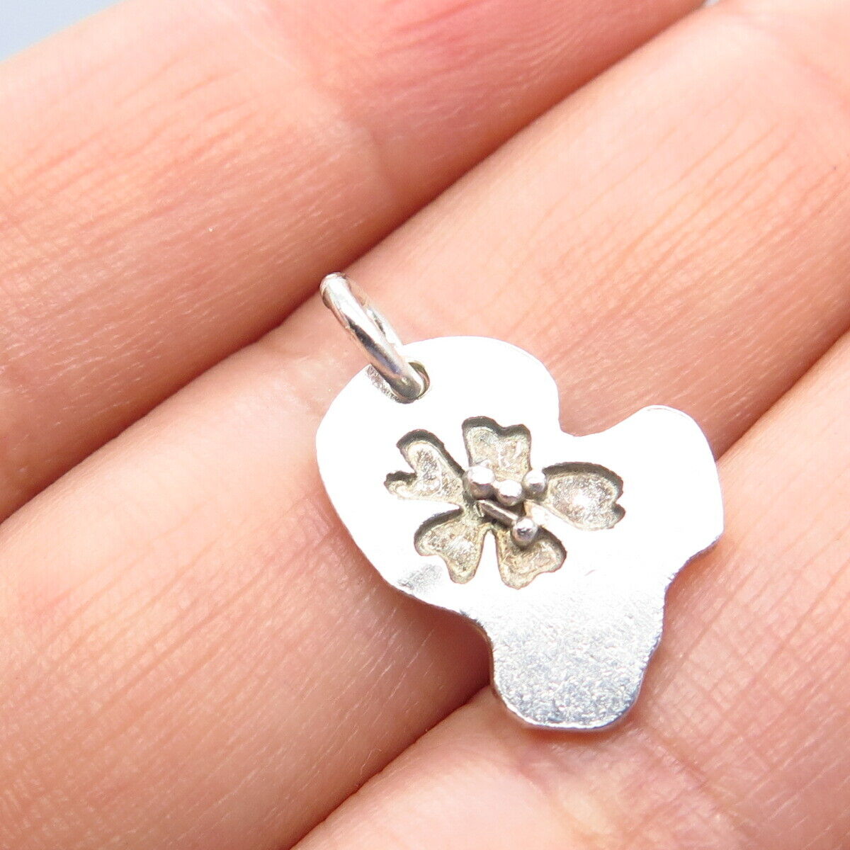 925 Sterling Silver Vintage BEAU Floral Charm Pendant