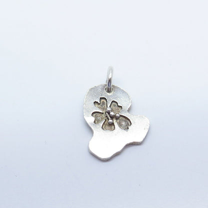 925 Sterling Silver Vintage BEAU Floral Charm Pendant