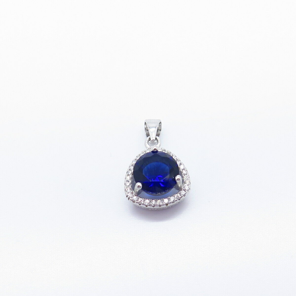 925 Sterling Silver White & Blue C Z Pendant