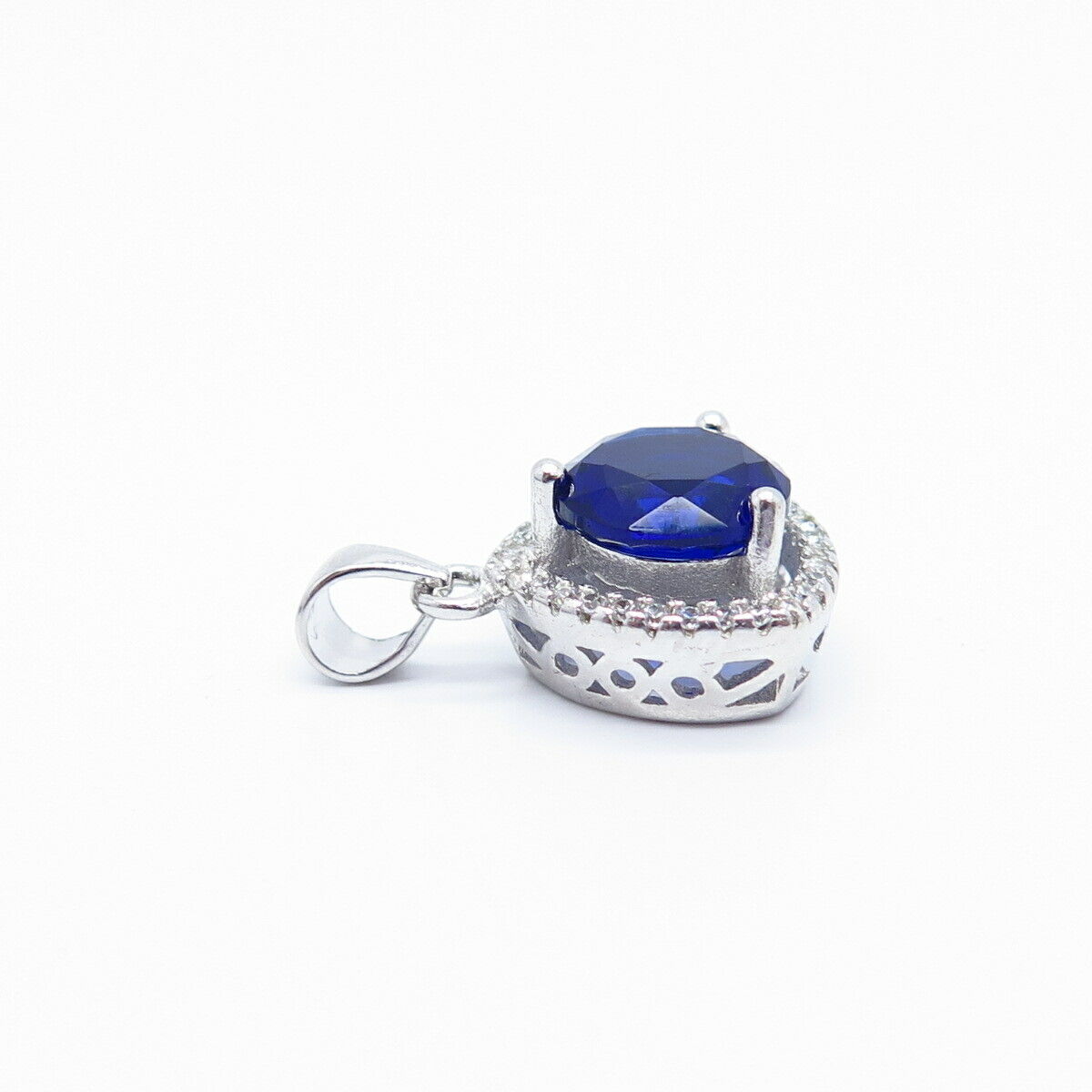 925 Sterling Silver White & Blue C Z Pendant