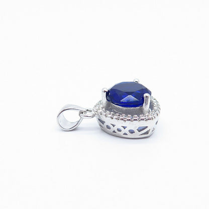 925 Sterling Silver White & Blue C Z Pendant