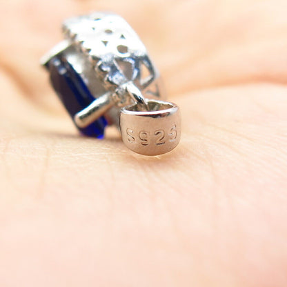 925 Sterling Silver White & Blue C Z Pendant