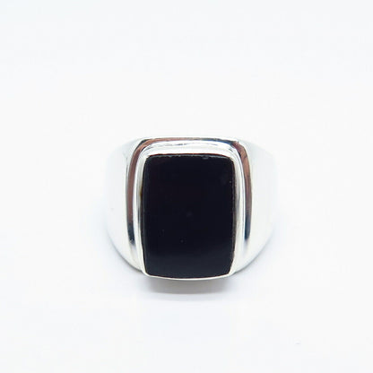 925 Sterling Silver Vintage Real Black Onyx Gemstone Ring Size 12