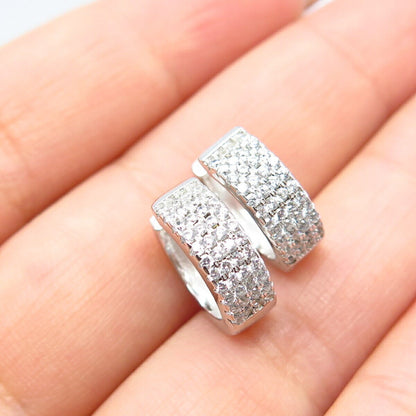 925 Sterling Silver Pave C Z Hoop Earrings