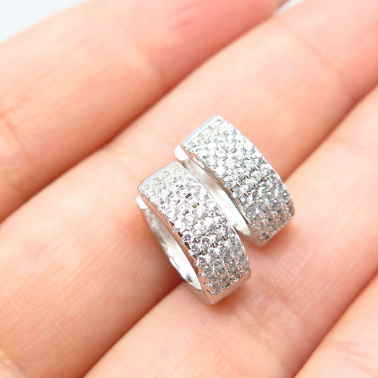 925 Sterling Silver Pave C Z Hoop Earrings