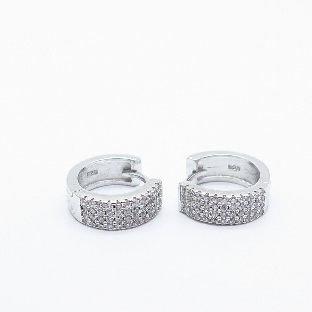 925 Sterling Silver Pave C Z Hoop Earrings