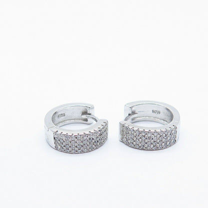 925 Sterling Silver Pave C Z Hoop Earrings