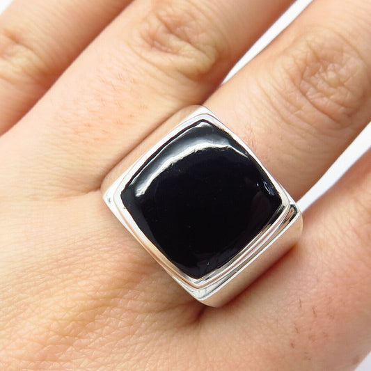 925 Sterling Silver Vintage Real Black Onyx Gemstone Ring Size 9.75