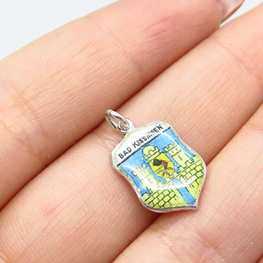 925 Sterling Silver Vintage Enamel "Bad Kissingen" Coat of Arms Charm Pendant