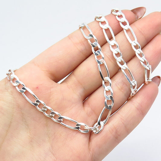 925 Sterling Silver Italy Figaro Chain Necklace 19"