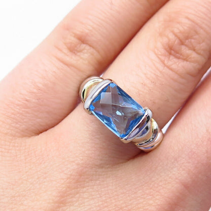 925 Sterling Silver 2-Tone Blue Topaz-Tone C Z Ring Size 6.75