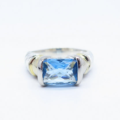 925 Sterling Silver 2-Tone Blue Topaz-Tone C Z Ring Size 6.75