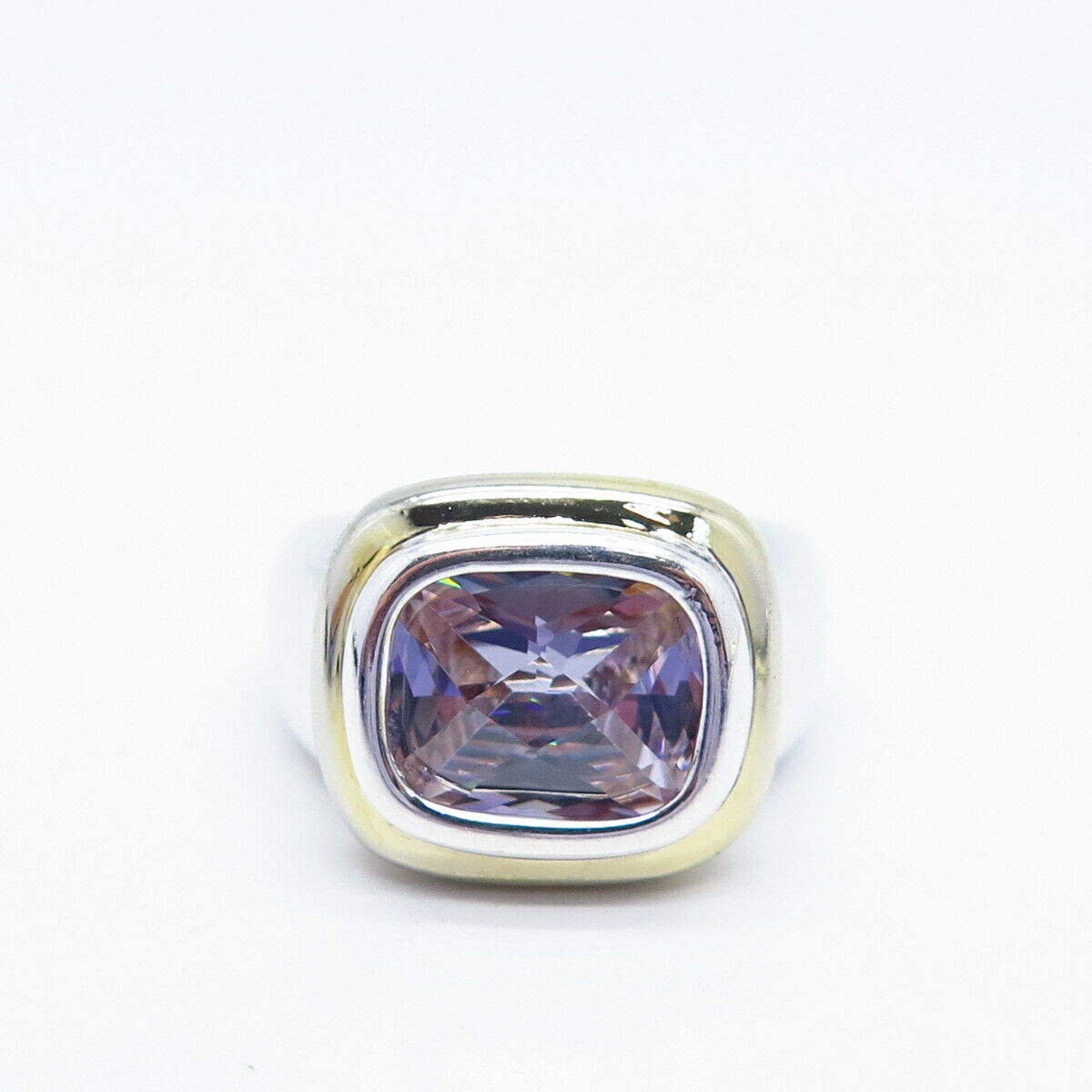 925 Sterling Silver 2-Tone Amethyst-Tone C Z Ring Size 5.25