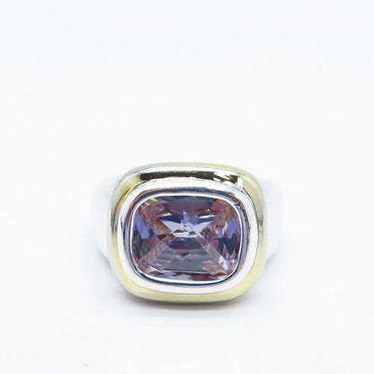 925 Sterling Silver 2-Tone Amethyst-Tone C Z Ring Size 5.25