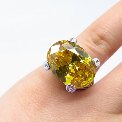 925 Sterling Silver White & Citrine-Tone C Z Ring Size 4.75