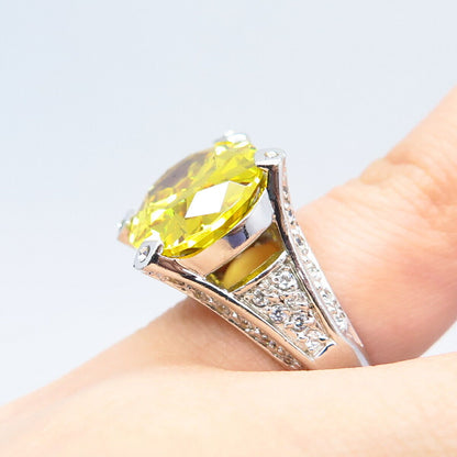 925 Sterling Silver White & Citrine-Tone C Z Ring Size 4.75