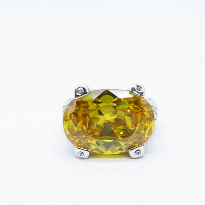 925 Sterling Silver White & Citrine-Tone C Z Ring Size 4.75