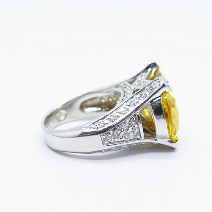 925 Sterling Silver White & Citrine-Tone C Z Ring Size 4.75