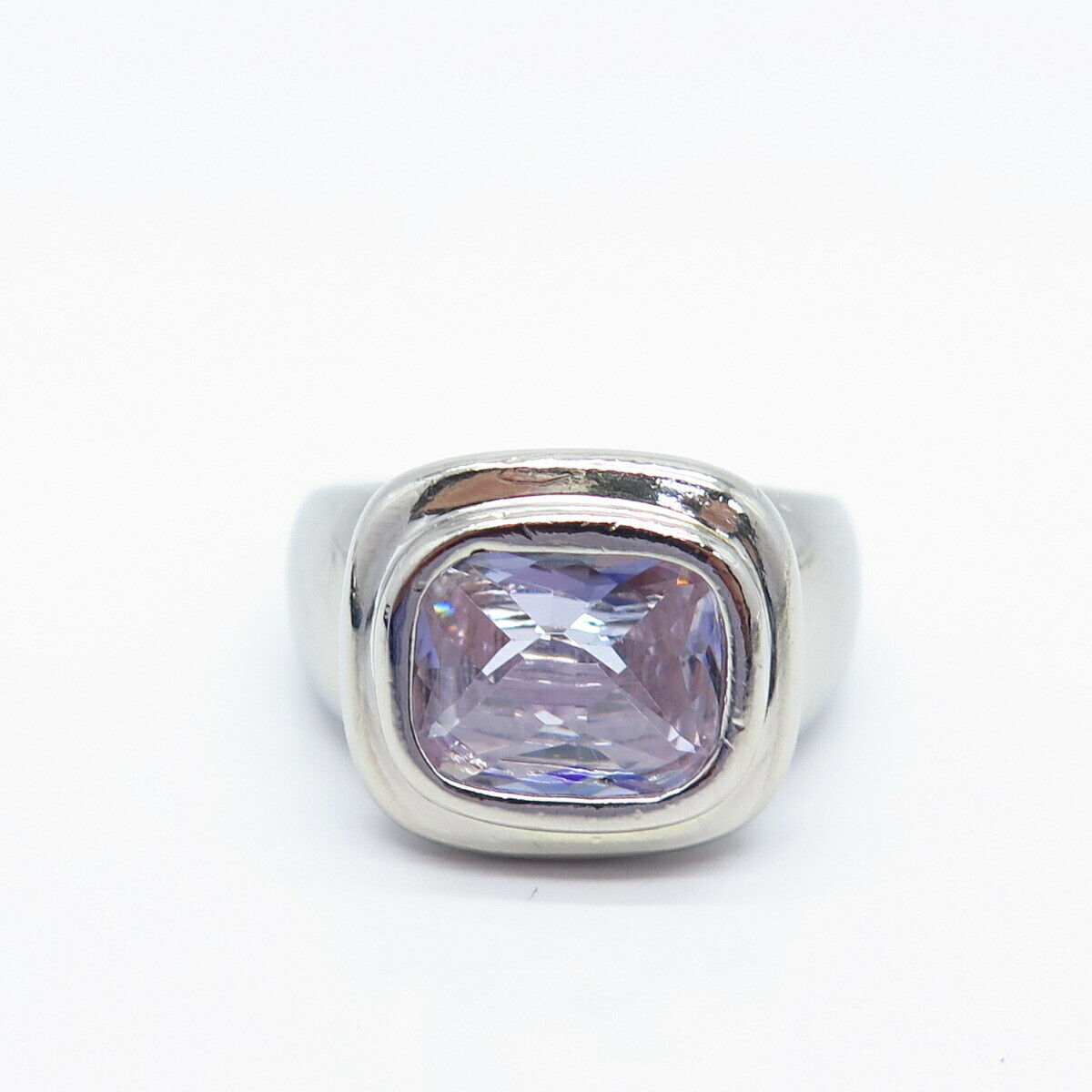 925 Sterling Silver Amethyst-Tone C Z Ring Size 7.5