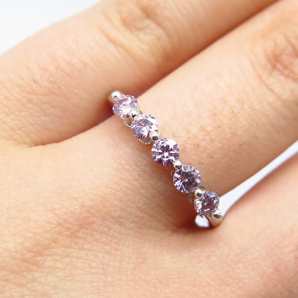 925 Sterling Silver Amethyst-Tone C Z Ring Size 7