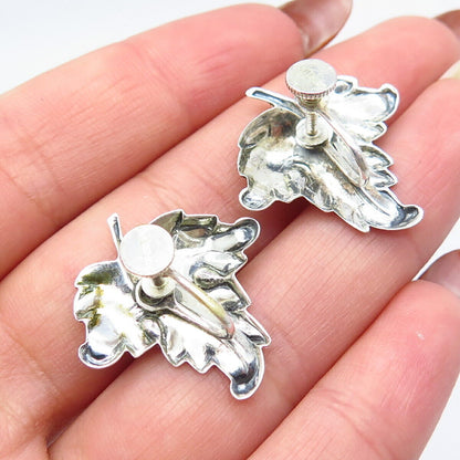 925 Sterling Silver Vintage Leaf Screw Back Earrings