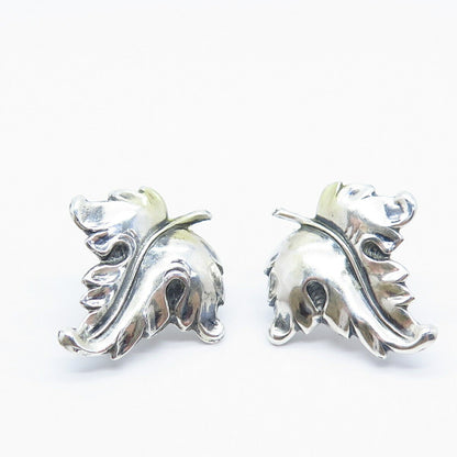 925 Sterling Silver Vintage Leaf Screw Back Earrings