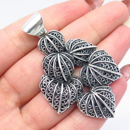 950 Silver Vintage Ornate Leaf Pendant