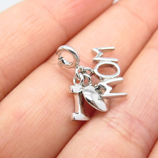 925 Sterling Silver "I Love Mom" Charm Pendant