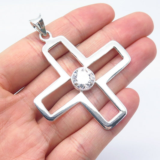 925 Sterling Silver Vintage Mexico Round-Cut C Z Cross Pendant