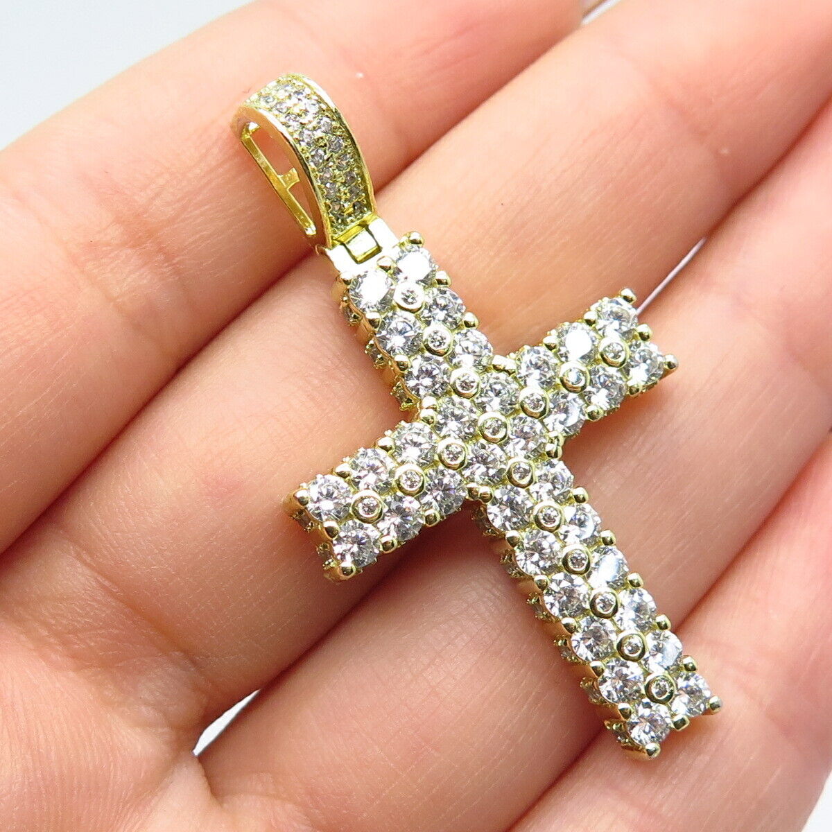 925 Sterling Silver Gold Plated C Z Cross Pendant